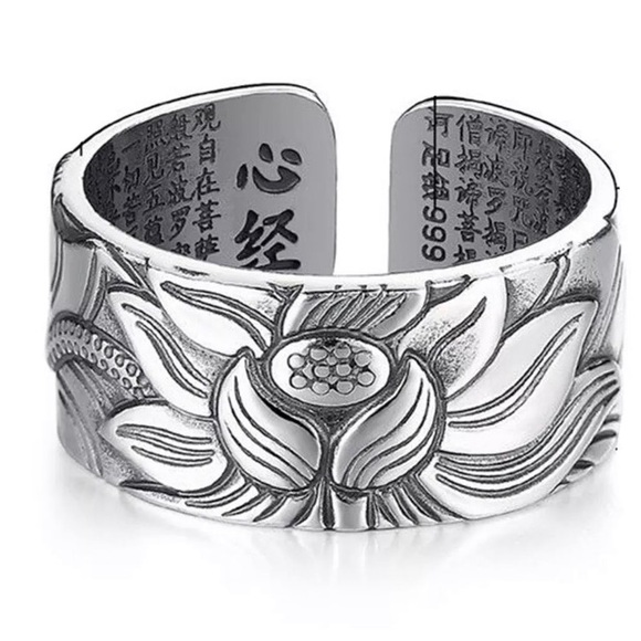 Heart Sutra lotus adjustable silver ring - Picture 5 of 9